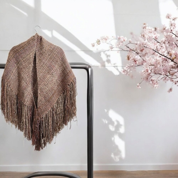 Vintage Mary Lynn OShea‎ Pink Gray Chenille Blend Woven Triangular Shawl Wrap - Picture 15 of 16